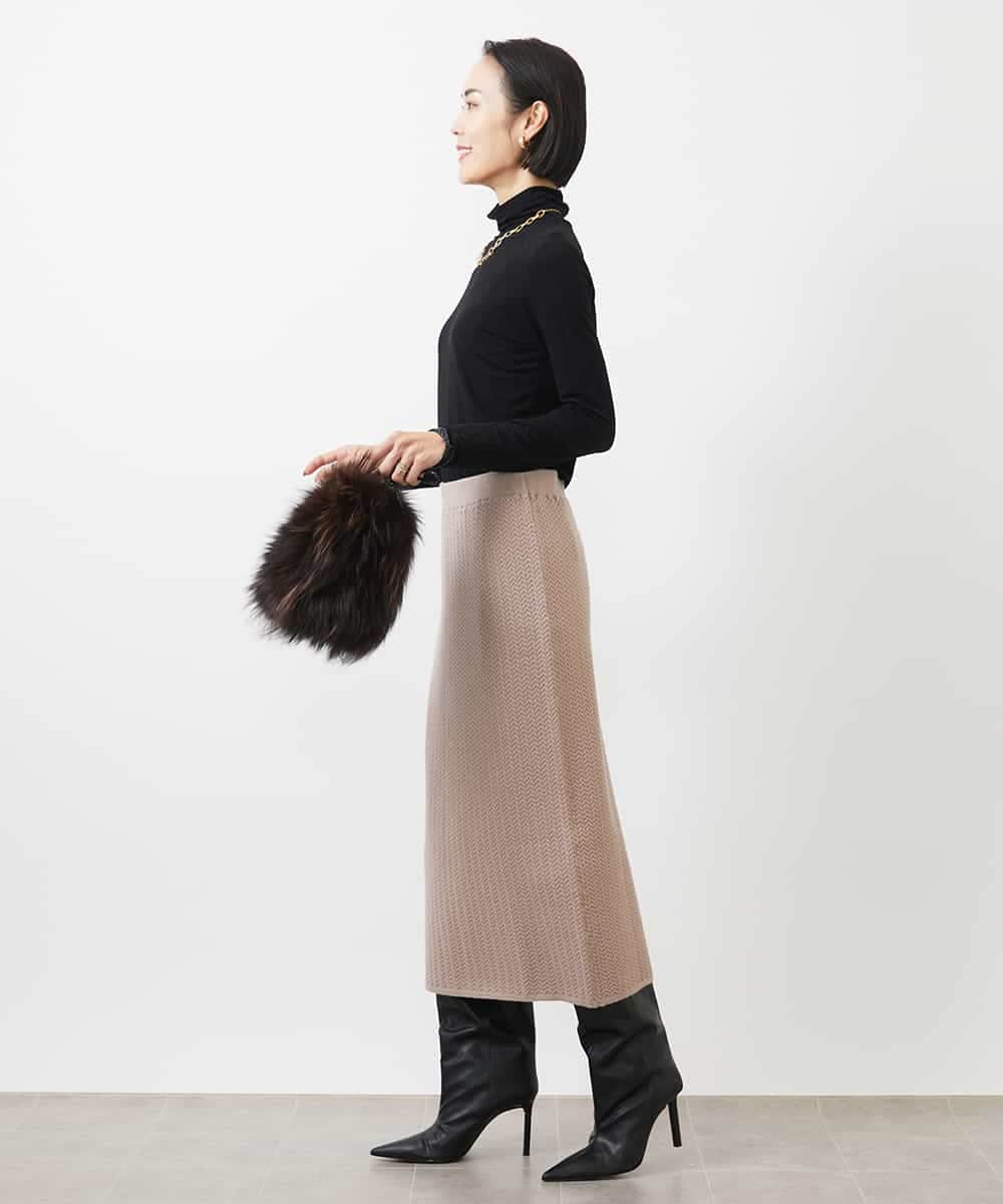 FMHAA02190 MICHEL KLEIN(ミッシェルクラン) ［セットアップ対応］ミニケーブルニットスカート ピンクベージュ