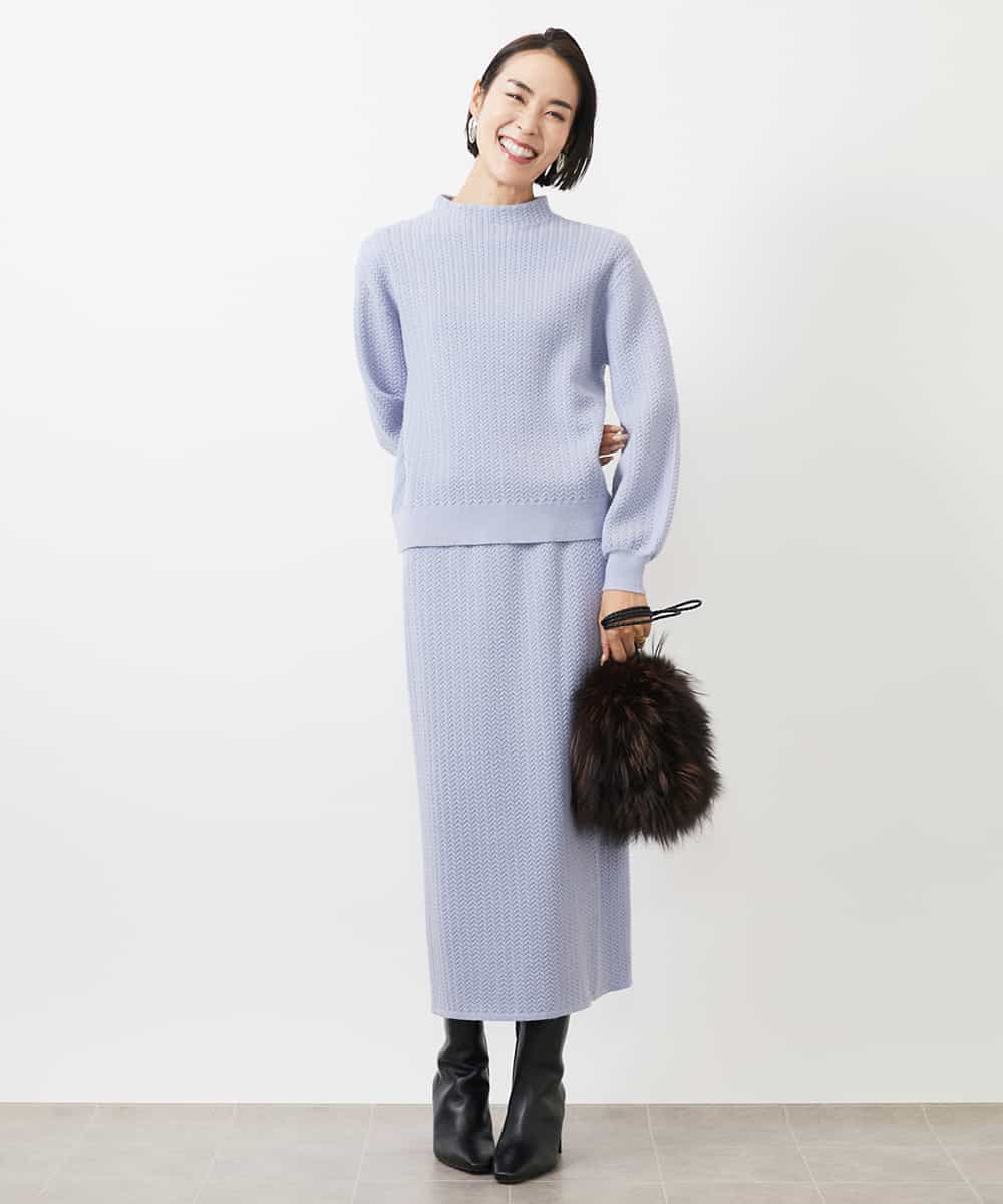 FMHAA02190 MICHEL KLEIN(ミッシェルクラン) ［セットアップ対応］ミニケーブルニットスカート ピンクベージュ