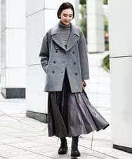 FMHAA10230 MICHEL KLEIN(ミッシェルクラン) マイクロタフタレザーライクスカート モカ
