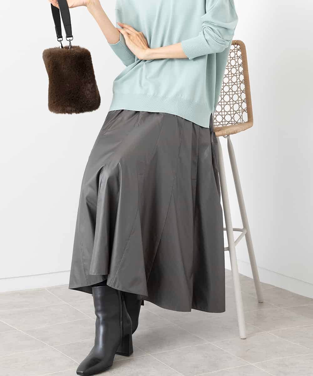 FMHAA10230 MICHEL KLEIN(ミッシェルクラン) マイクロタフタレザーライクスカート モカ