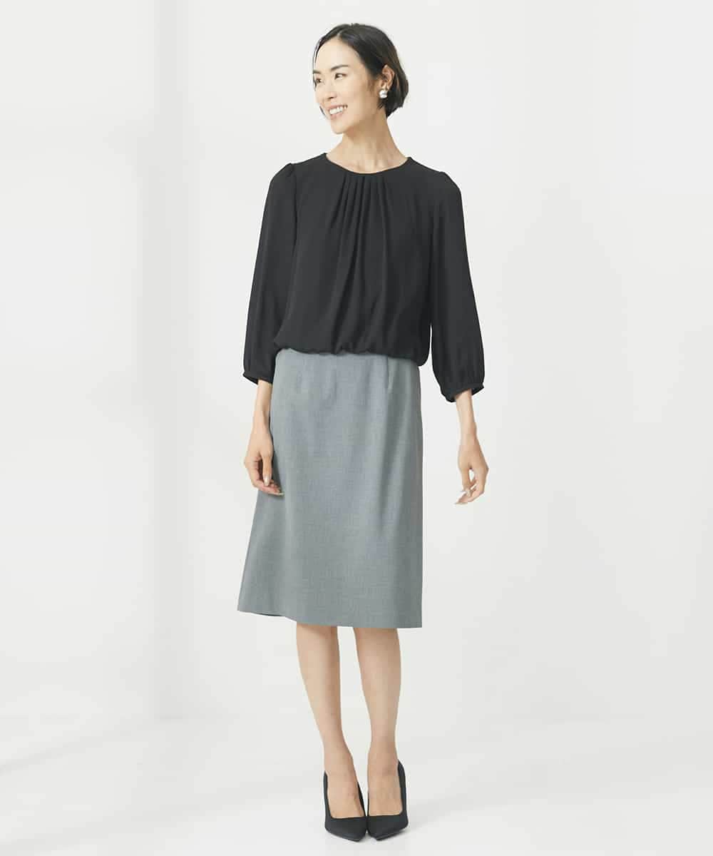 FMHAA11210 MICHEL KLEIN(ミッシェルクラン) ストレッチセミフレアスカート(セットアップ対応/3サイズあり) グレー(92)