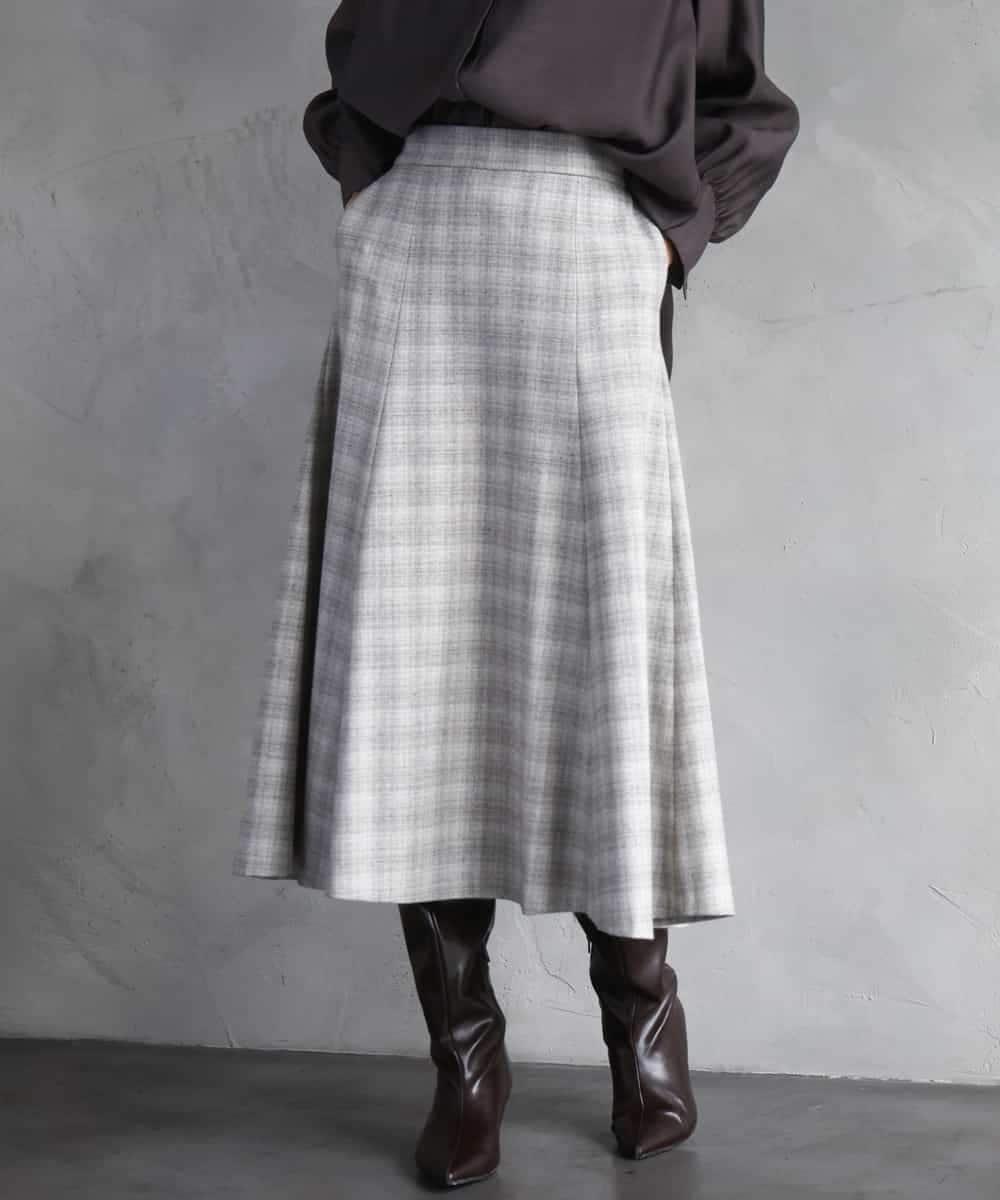 FMHAD13230 MICHEL KLEIN(ミッシェルクラン) 2WAYストレッチチェックフレアースカート ライトグレー