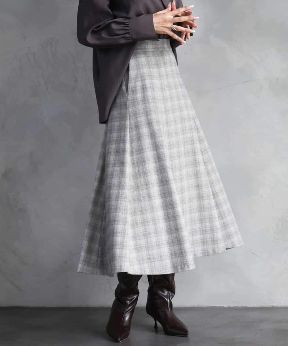 FMHAD13230 MICHEL KLEIN(ミッシェルクラン) 2WAYストレッチチェックフレアースカート ブラック