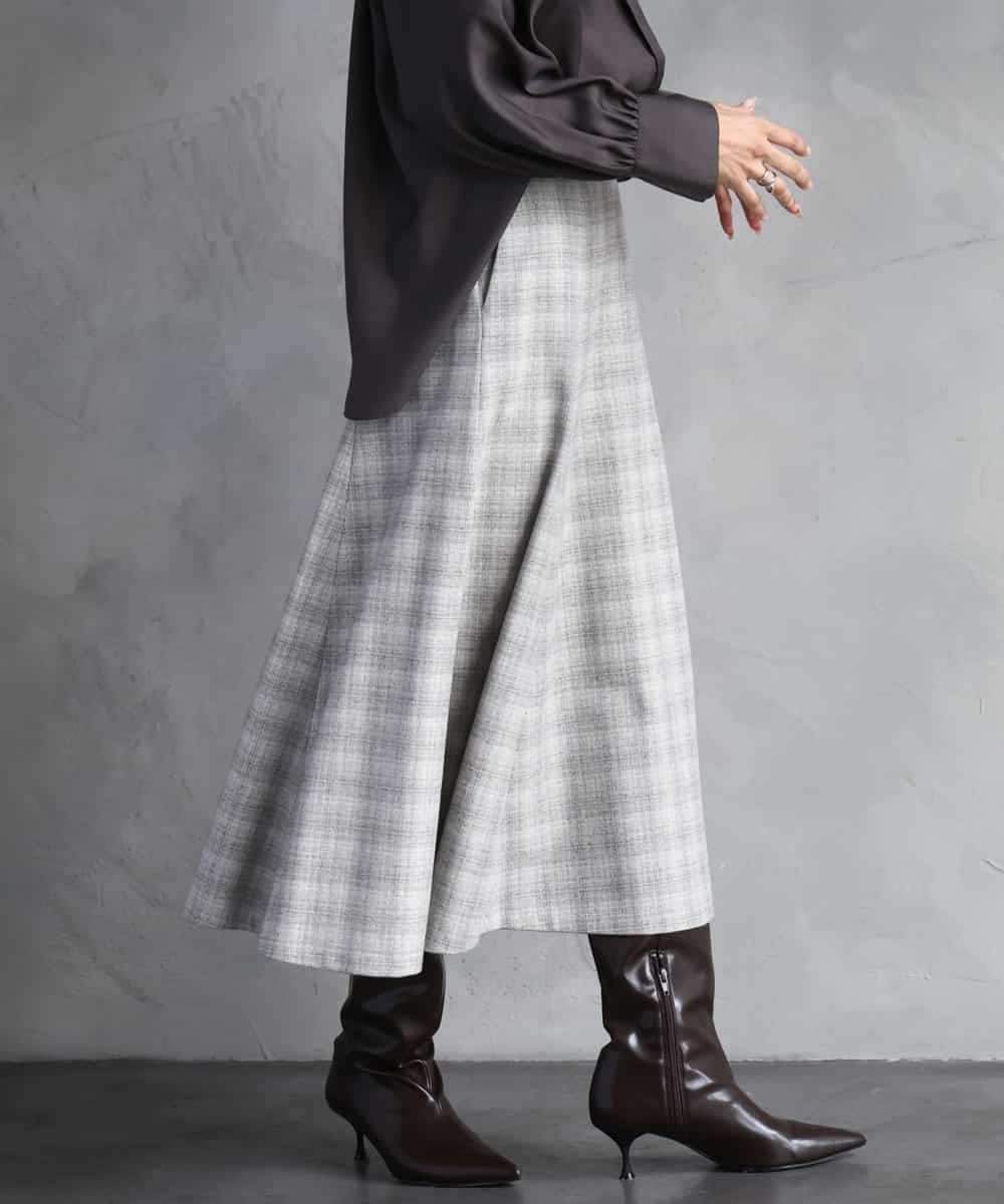 FMHAD13230 MICHEL KLEIN(ミッシェルクラン) 2WAYストレッチチェックフレアースカート ブラック