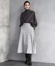 FMHAD13230 MICHEL KLEIN(ミッシェルクラン) 2WAYストレッチチェックフレアースカート ブラック