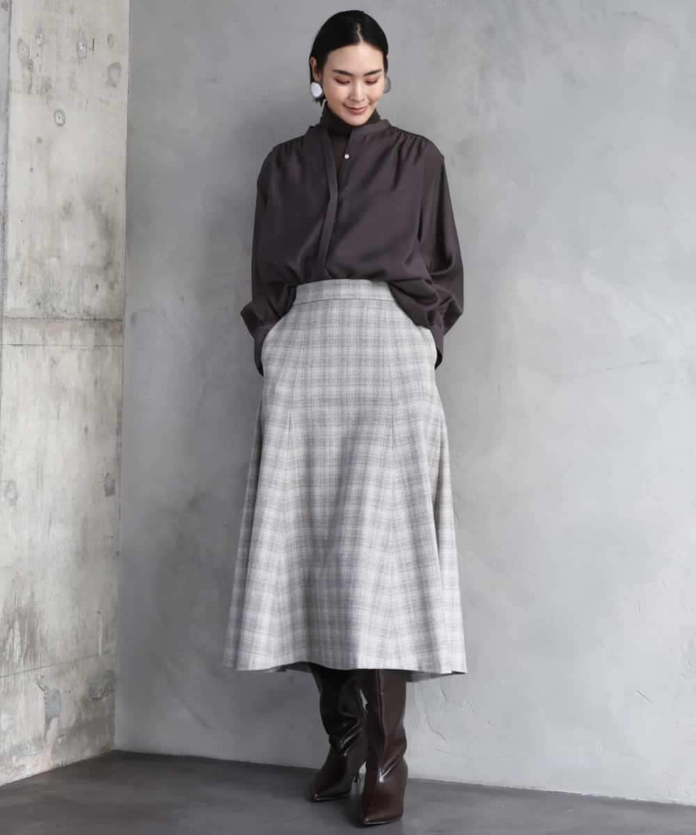 FMHAD13230 MICHEL KLEIN(ミッシェルクラン) 2WAYストレッチチェックフレアースカート ブラック