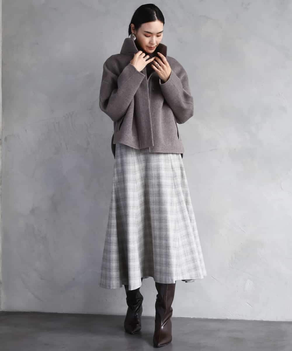 FMHAD13230 MICHEL KLEIN(ミッシェルクラン) 2WAYストレッチチェックフレアースカート ブラック