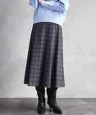 FMHAD13230 MICHEL KLEIN(ミッシェルクラン) 2WAYストレッチチェックフレアースカート ブラック