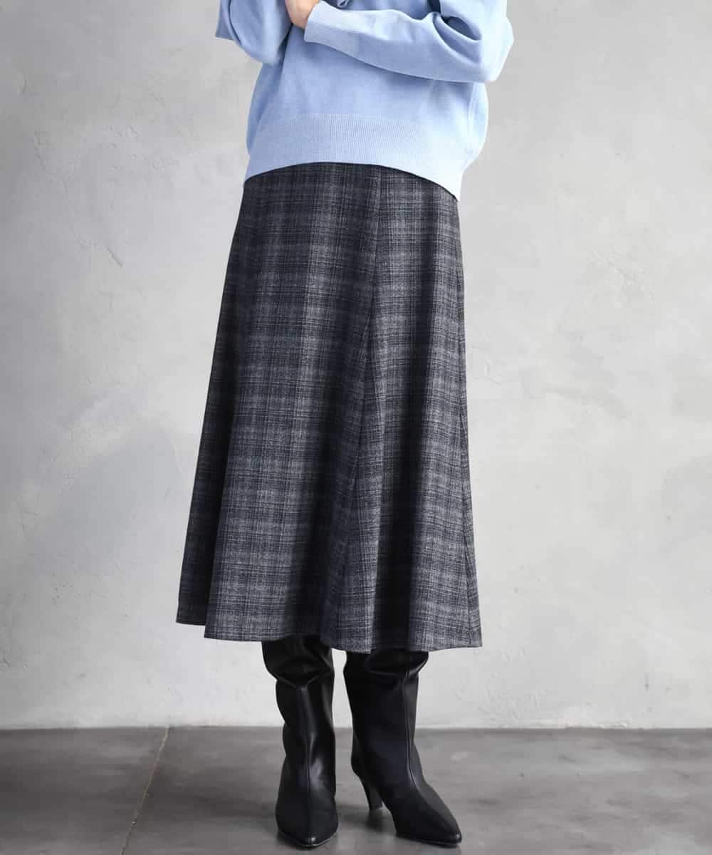 FMHAD13230 MICHEL KLEIN(ミッシェルクラン) 2WAYストレッチチェックフレアースカート ブラック