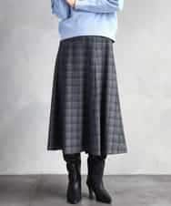 FMHAD13230 MICHEL KLEIN(ミッシェルクラン) 2WAYストレッチチェックフレアースカート ブラック