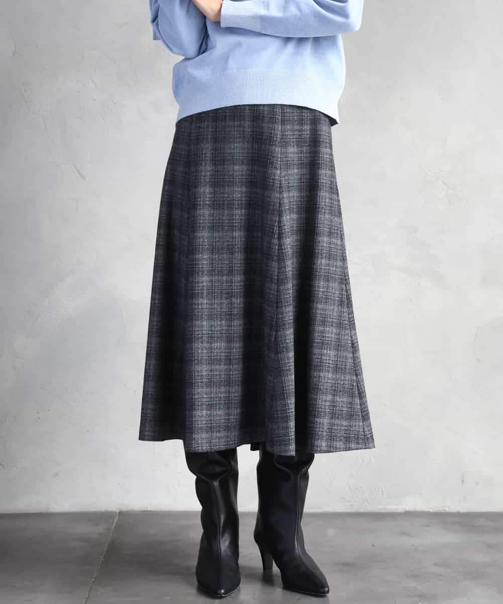 FMHAD13230 MICHEL KLEIN(ミッシェルクラン) 2WAYストレッチチェックフレアースカート ブラック