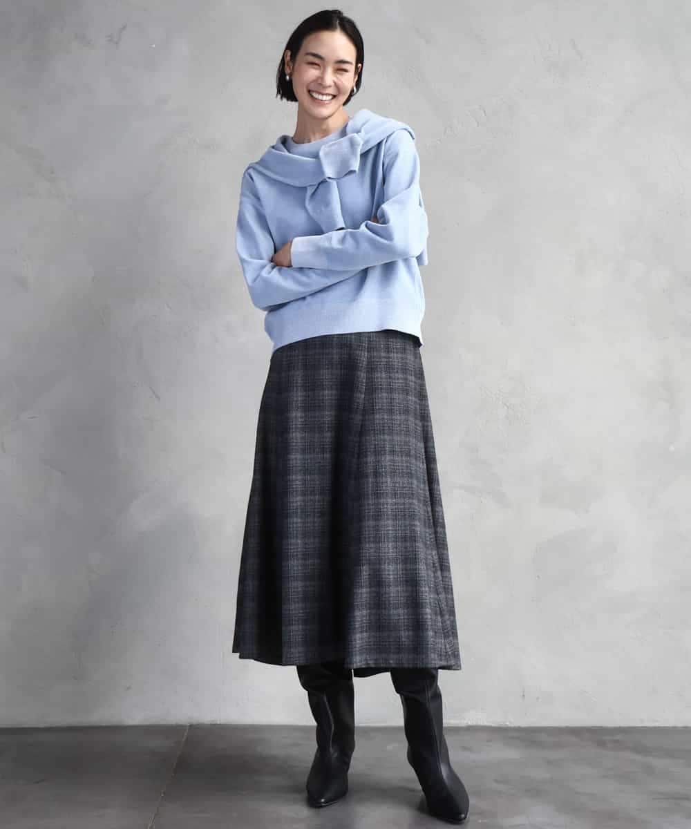 FMHAD13230 MICHEL KLEIN(ミッシェルクラン) 2WAYストレッチチェックフレアースカート ブラック