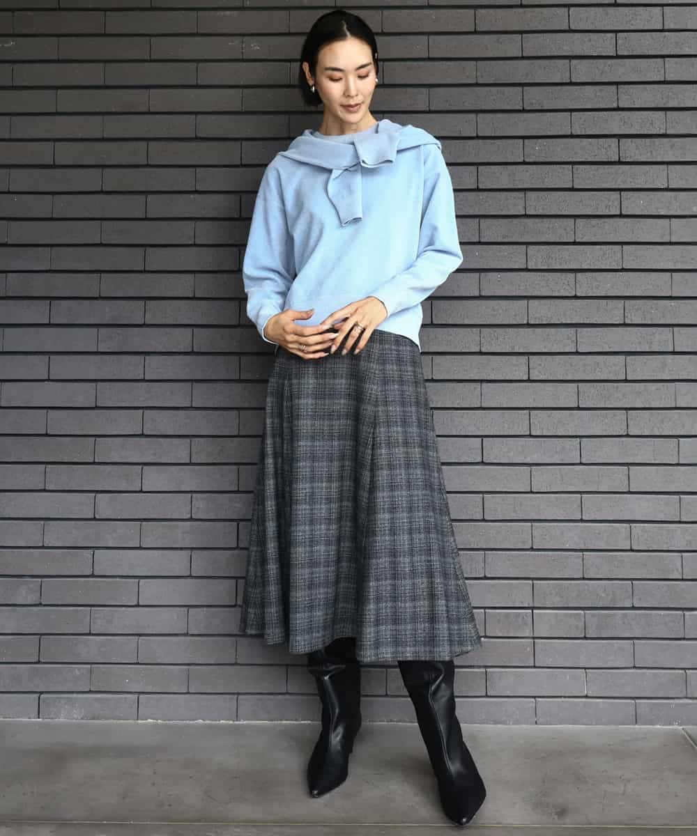 FMHAD13230 MICHEL KLEIN(ミッシェルクラン) 2WAYストレッチチェックフレアースカート ブラック