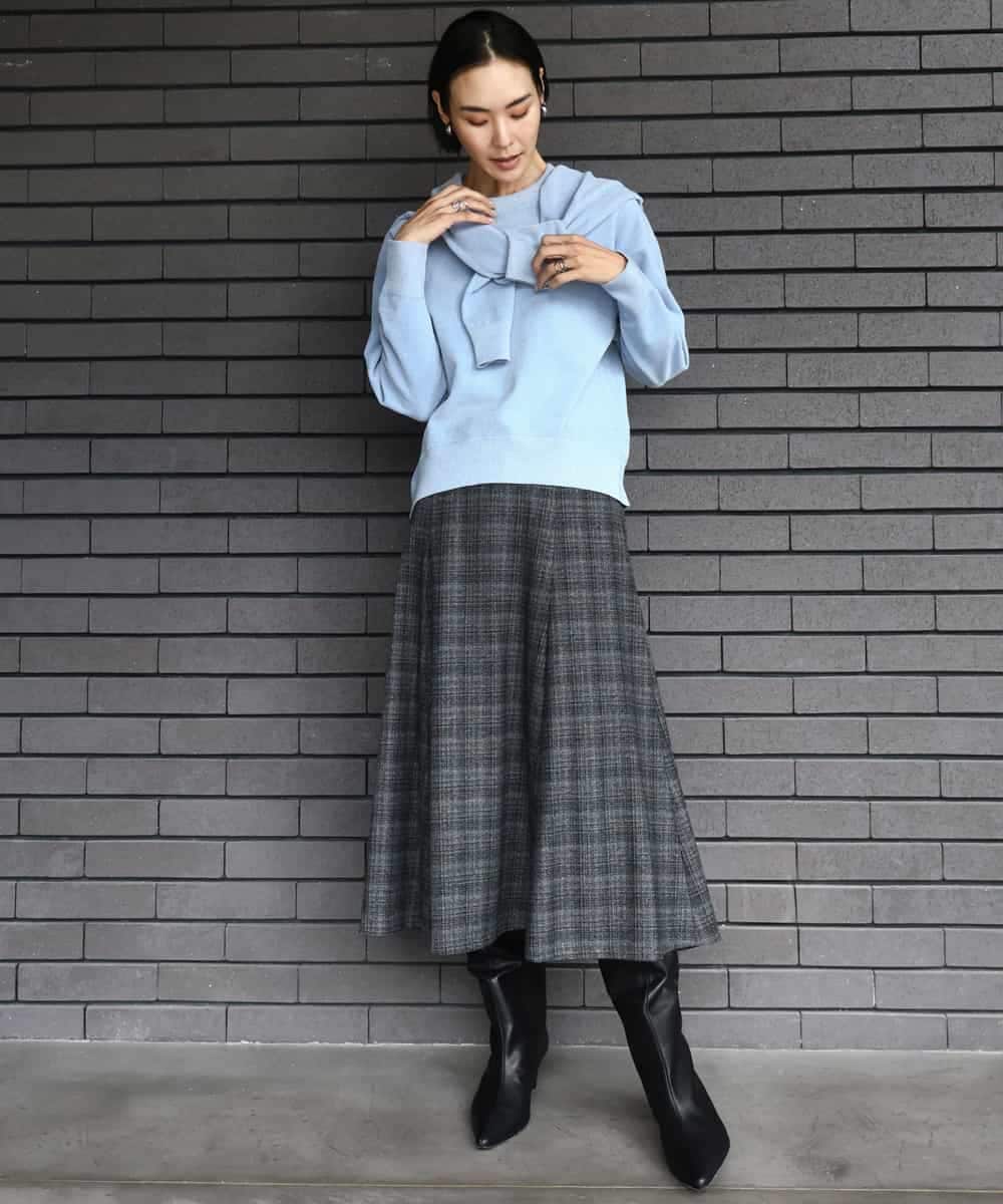 FMHAD13230 MICHEL KLEIN(ミッシェルクラン) 2WAYストレッチチェックフレアースカート ブラック