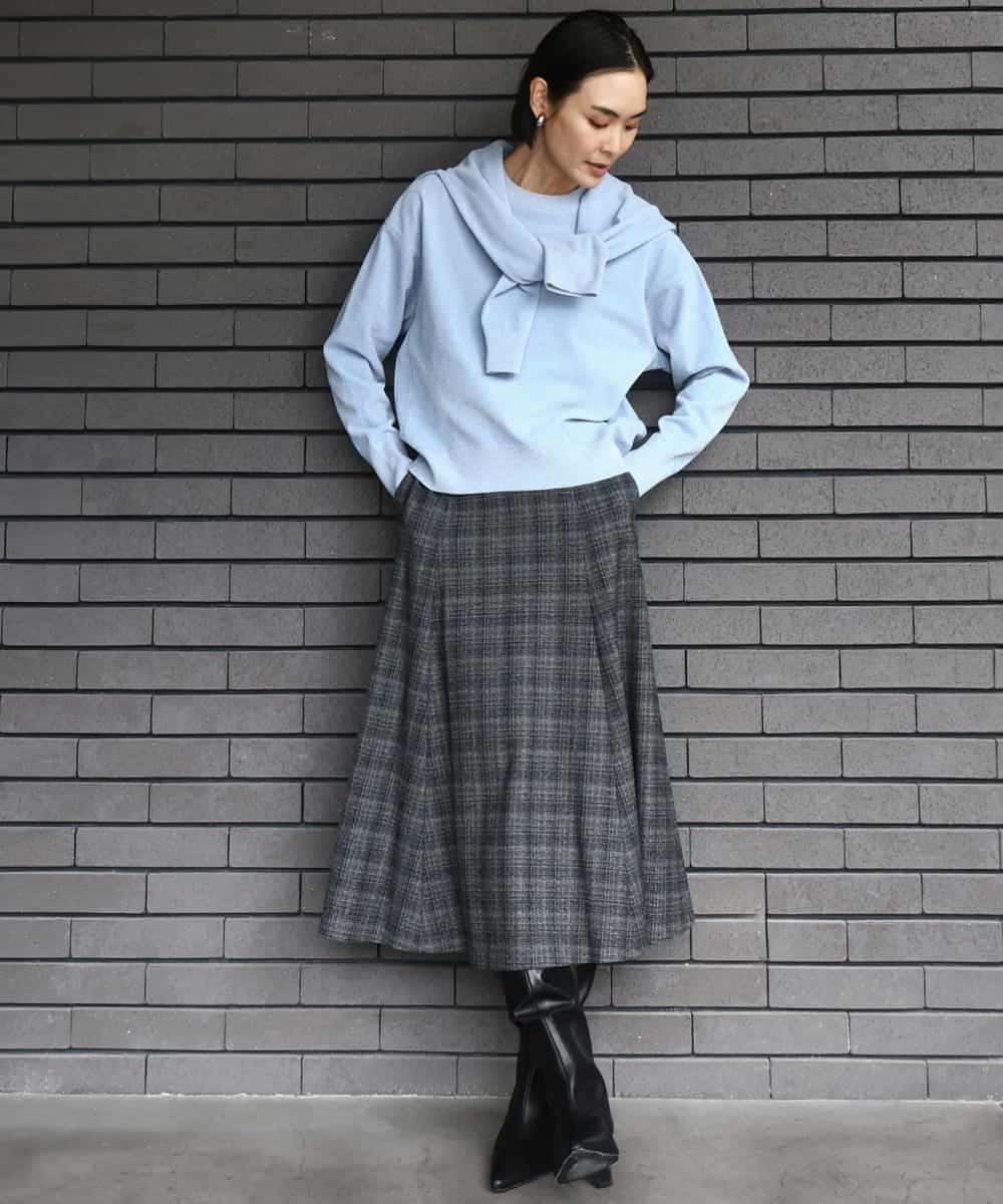 FMHAD13230 MICHEL KLEIN(ミッシェルクラン) 2WAYストレッチチェックフレアースカート ブラック