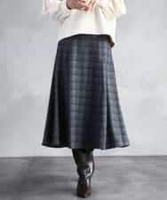 FMHAD13230 MICHEL KLEIN(ミッシェルクラン) 2WAYストレッチチェックフレアースカート ブラック