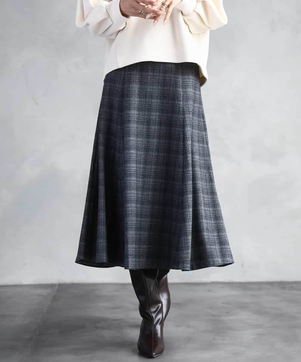 FMHAD13230 MICHEL KLEIN(ミッシェルクラン) 2WAYストレッチチェックフレアースカート ブラック