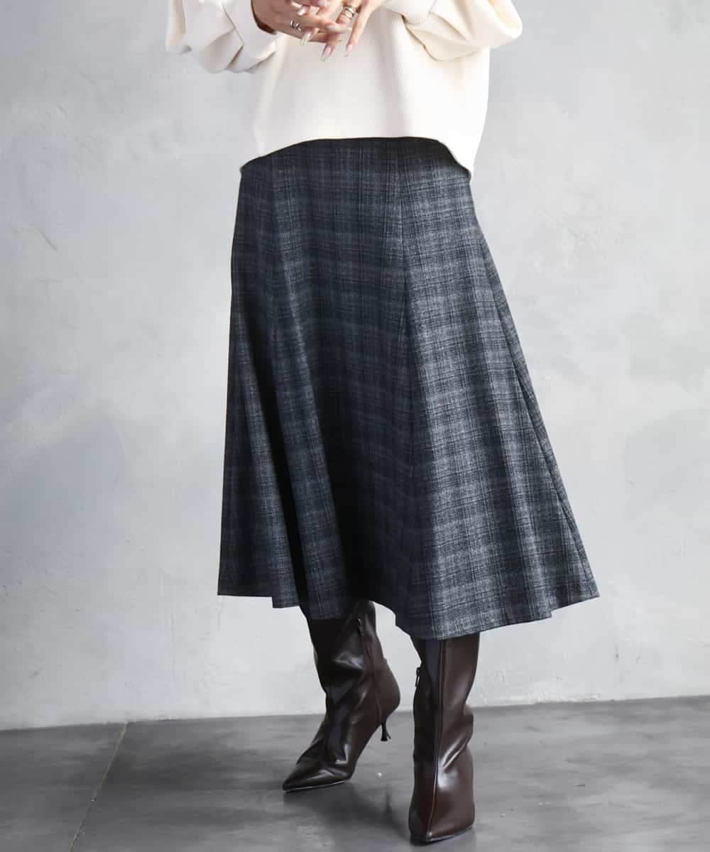 FMHAD13230 MICHEL KLEIN(ミッシェルクラン) 2WAYストレッチチェックフレアースカート ブラック
