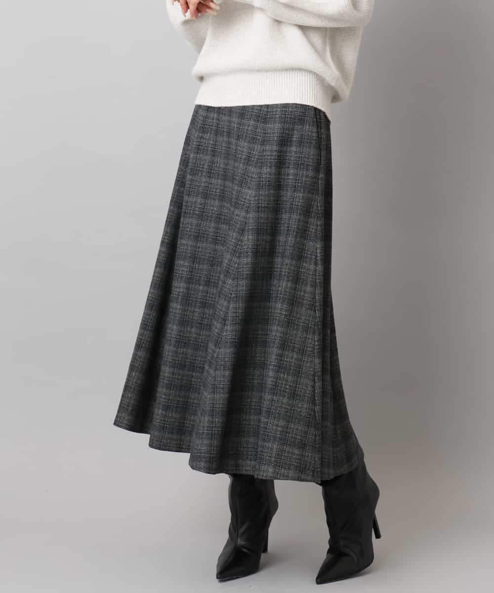 FMHAD13230 MICHEL KLEIN(ミッシェルクラン) 2WAYストレッチチェックフレアースカート ブラック
