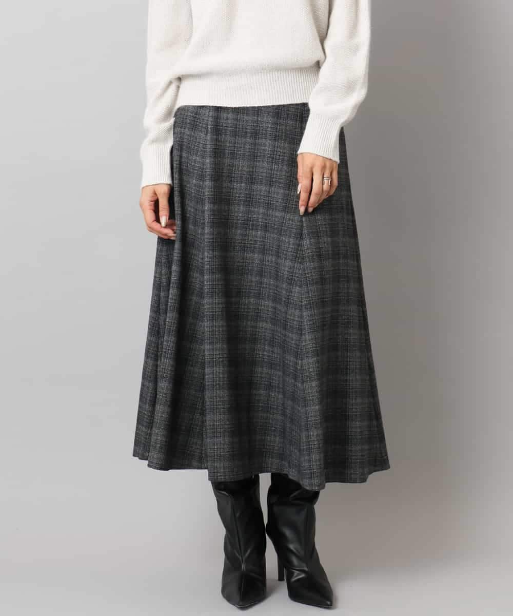 FMHAD13230 MICHEL KLEIN(ミッシェルクラン) 2WAYストレッチチェックフレアースカート ブラック