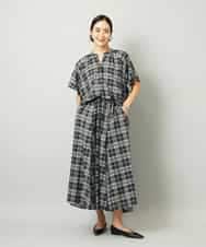 FMHAD15290 MICHEL KLEIN(ミッシェルクラン) [セットアップ対応]ギャザースカート　シアーチェック柄 ブラック