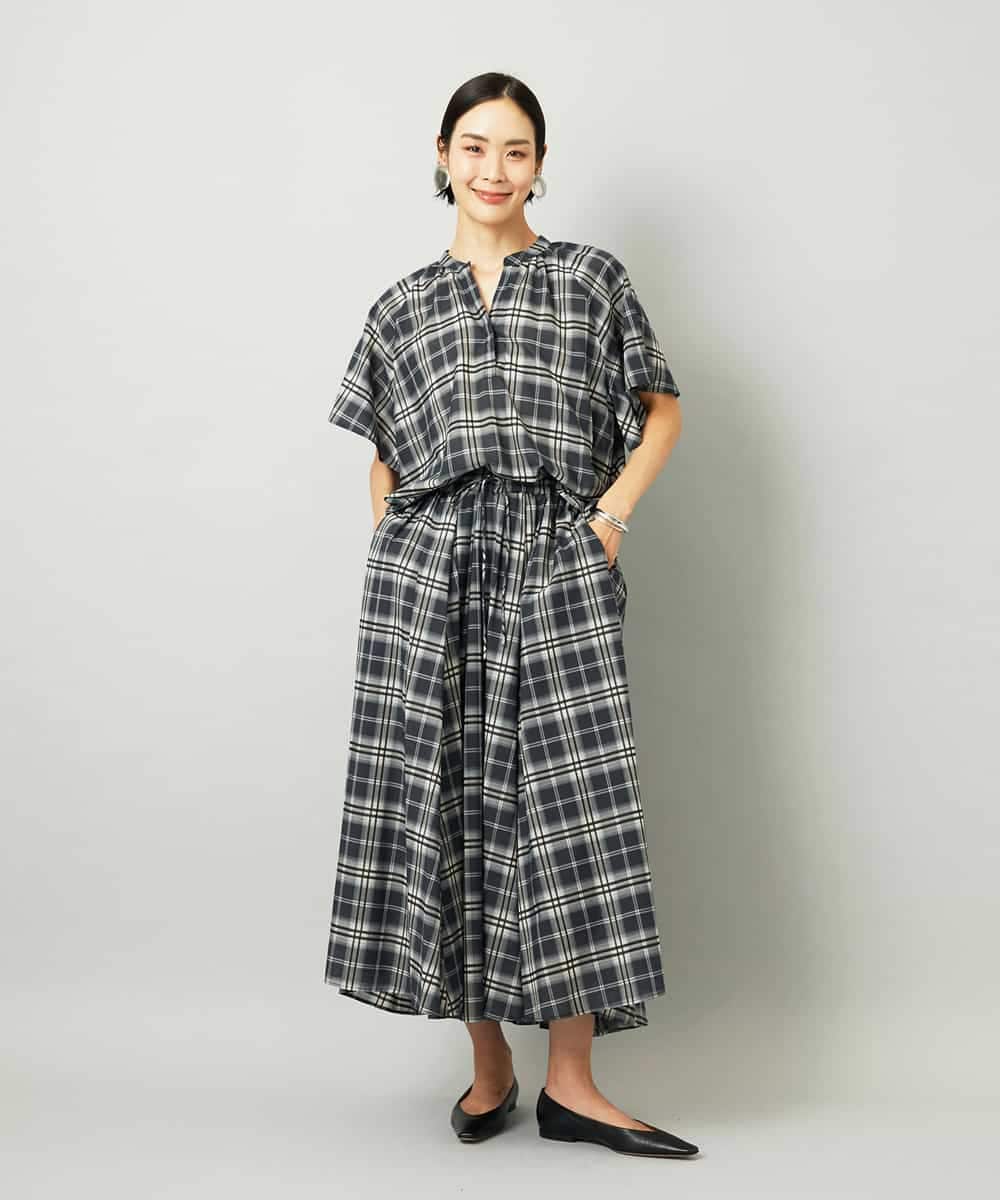 FMHAD15290 MICHEL KLEIN(ミッシェルクラン) [セットアップ対応]ギャザースカート　シアーチェック柄 ブラック