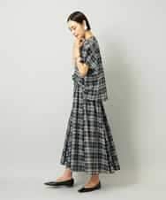 FMHAD15290 MICHEL KLEIN(ミッシェルクラン) [セットアップ対応]ギャザースカート　シアーチェック柄 ブラック