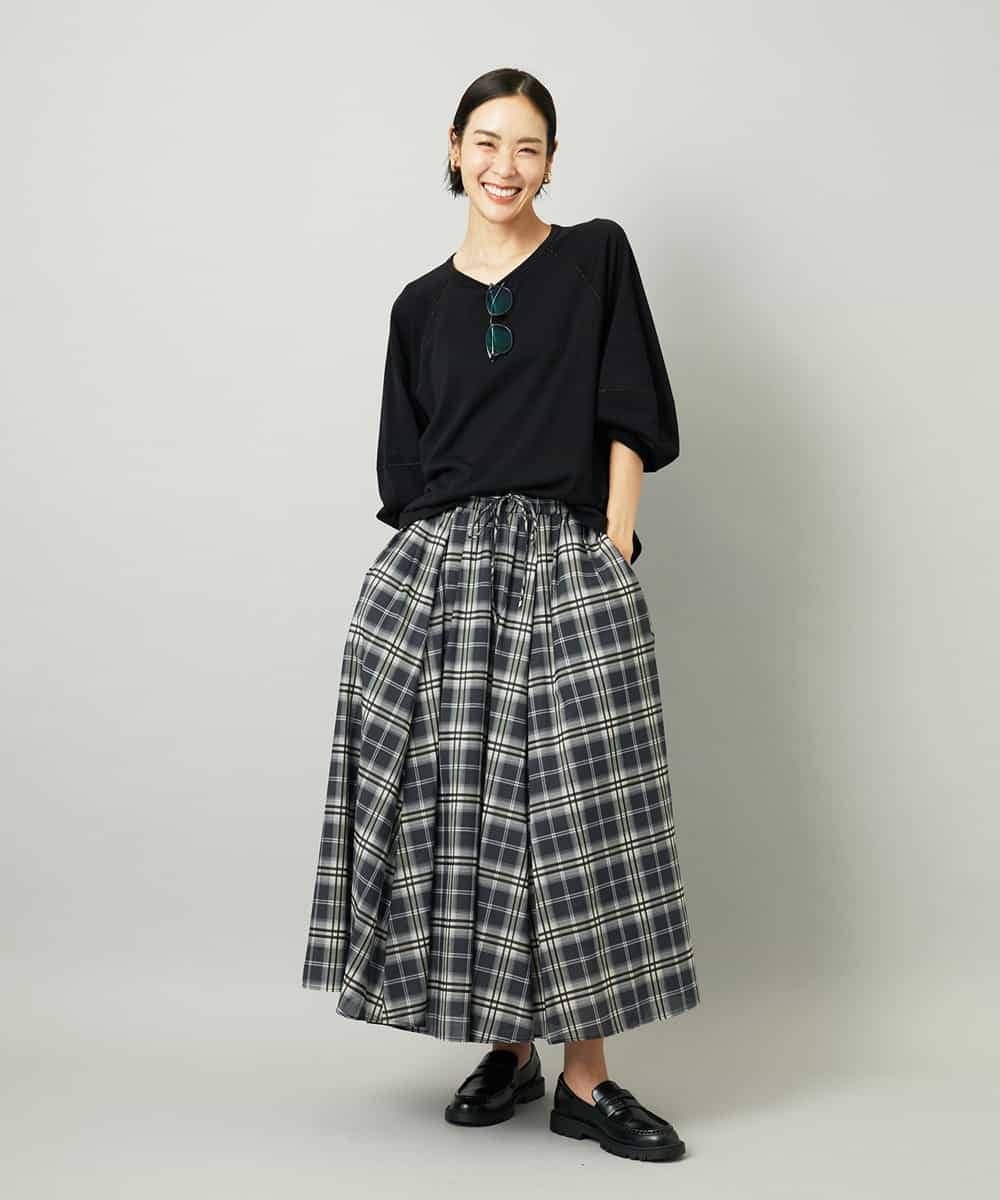 FMHAD15290 MICHEL KLEIN(ミッシェルクラン) [セットアップ対応]ギャザースカート　シアーチェック柄 ブラック
