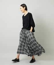 FMHAD15290 MICHEL KLEIN(ミッシェルクラン) [セットアップ対応]ギャザースカート　シアーチェック柄 ブラック