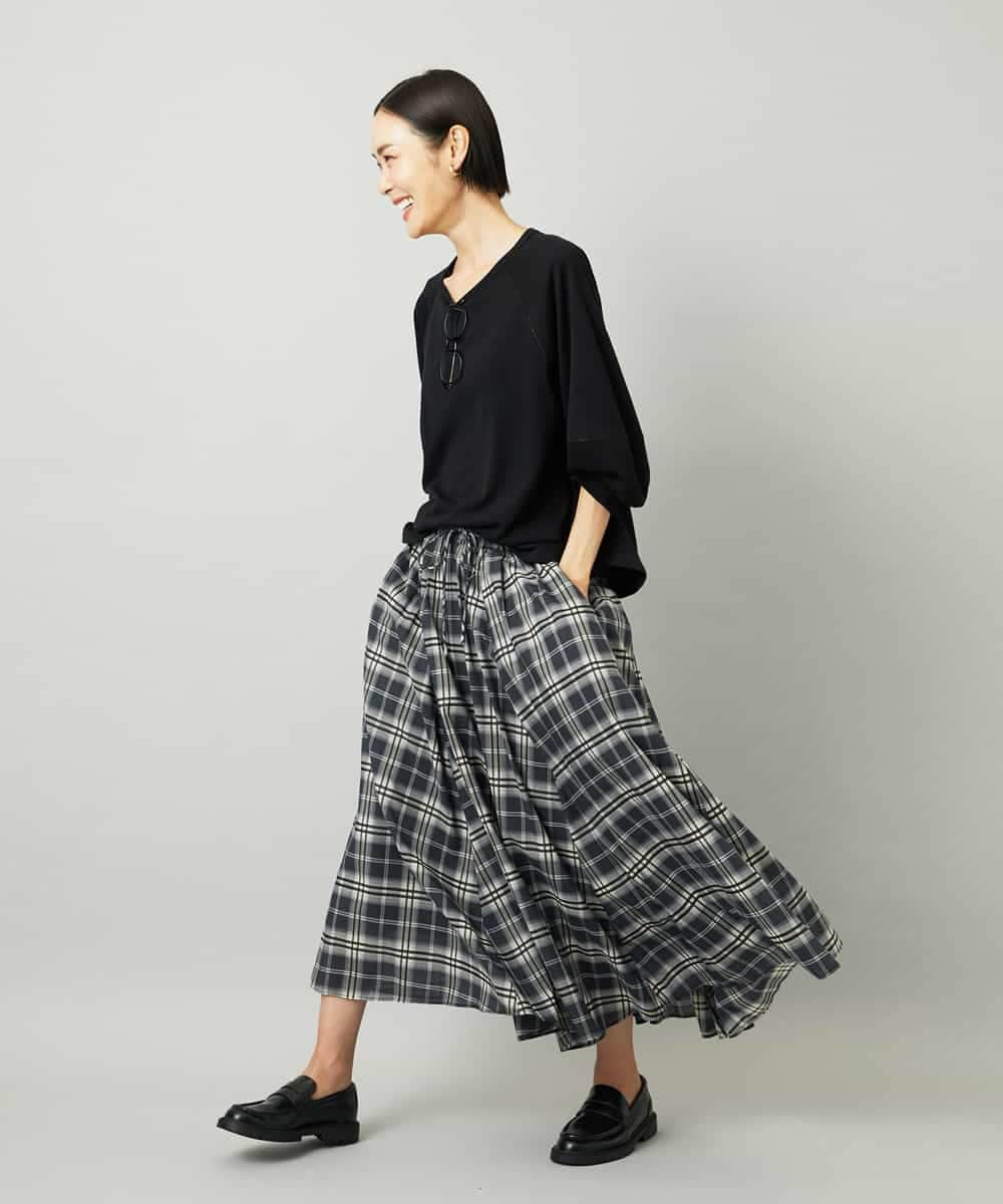 FMHAD15290 MICHEL KLEIN(ミッシェルクラン) [セットアップ対応]ギャザースカート　シアーチェック柄 ブラック
