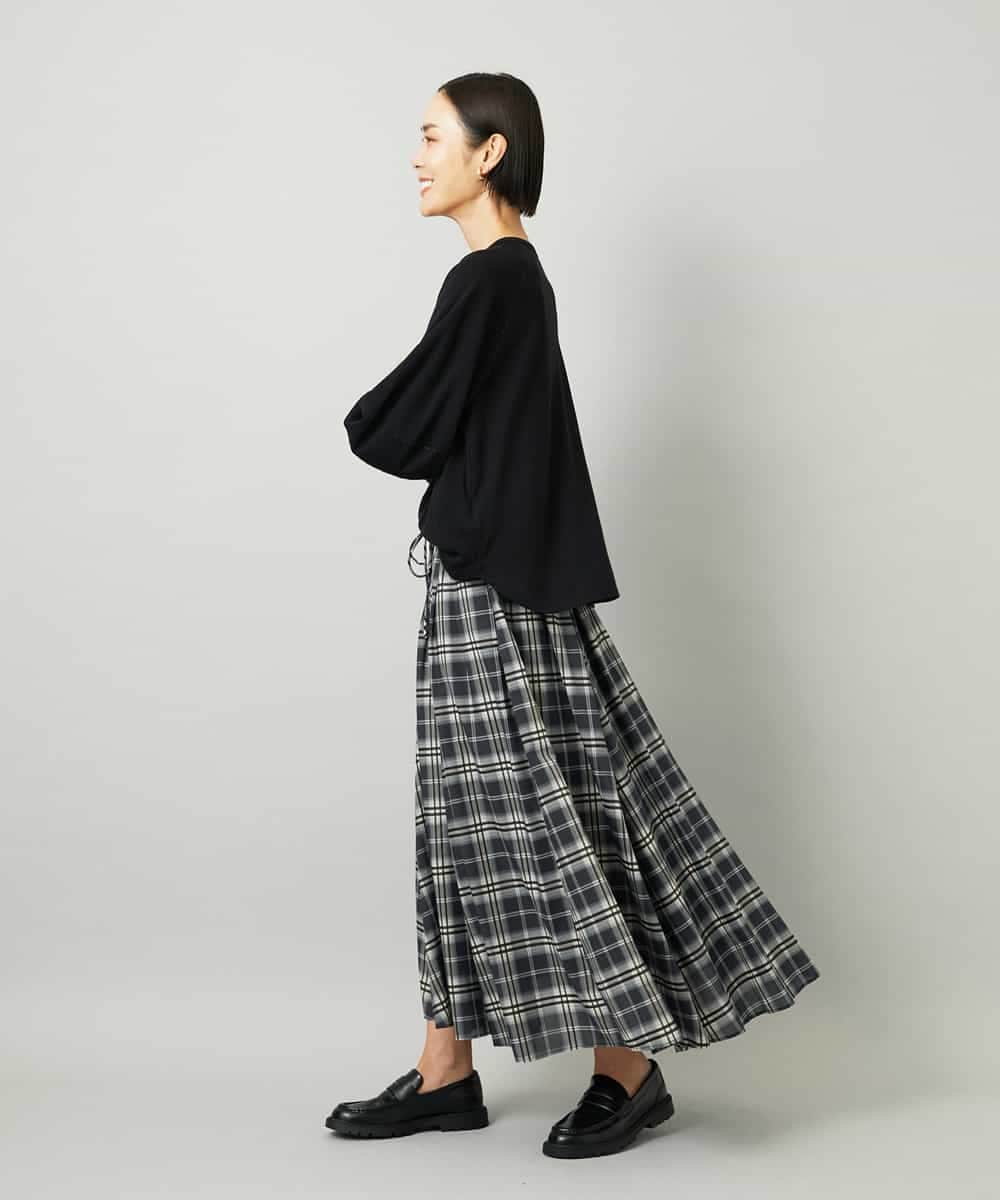 FMHAD15290 MICHEL KLEIN(ミッシェルクラン) [セットアップ対応]ギャザースカート　シアーチェック柄 ブラック