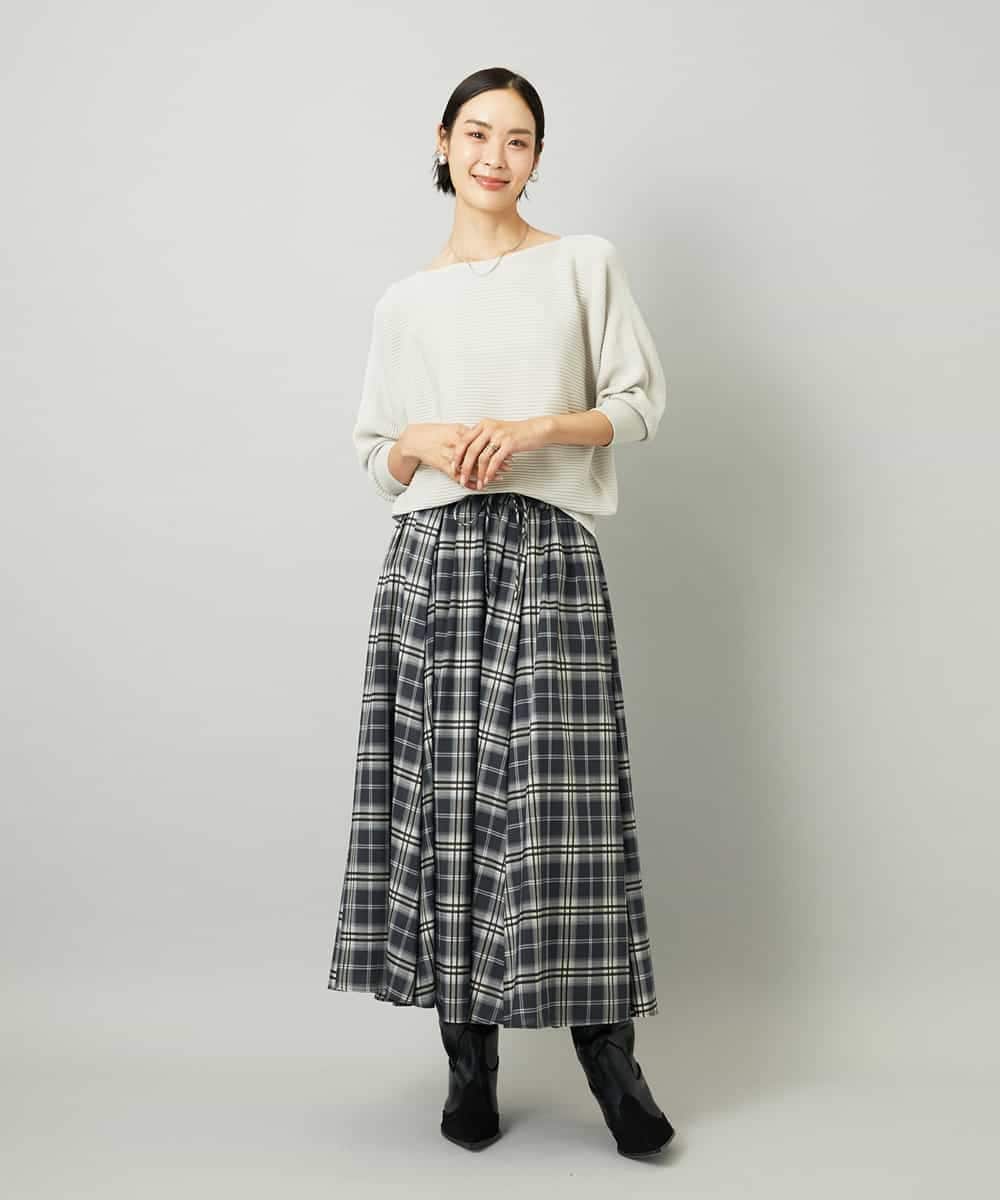 FMHAD15290 MICHEL KLEIN(ミッシェルクラン) [セットアップ対応]ギャザースカート　シアーチェック柄 ブラック