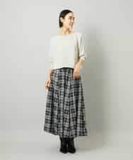 FMHAD15290 MICHEL KLEIN(ミッシェルクラン) [セットアップ対応]ギャザースカート　シアーチェック柄 ブラック