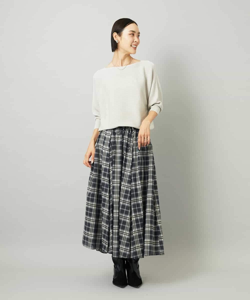 FMHAD15290 MICHEL KLEIN(ミッシェルクラン) [セットアップ対応]ギャザースカート　シアーチェック柄 ブラック