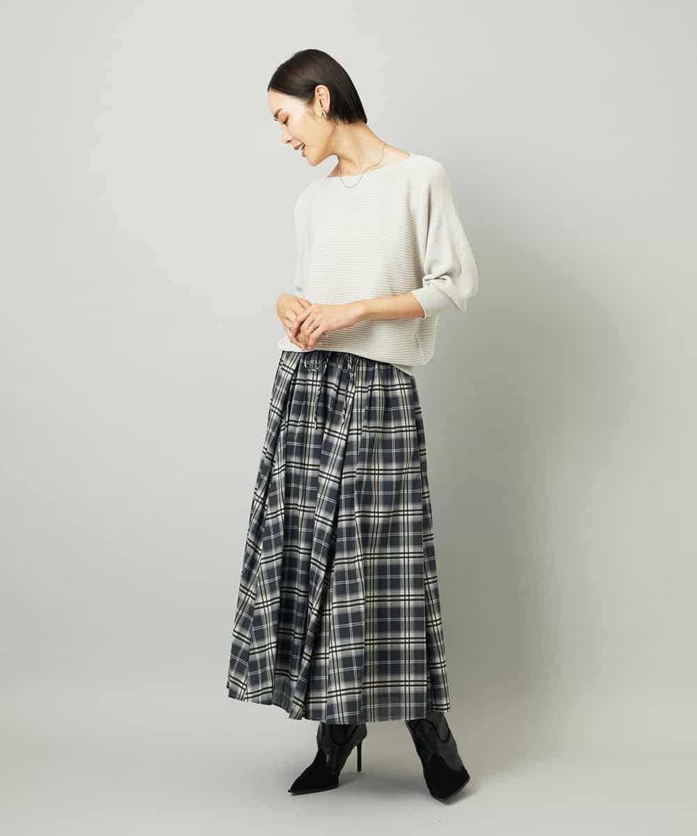 FMHAD15290 MICHEL KLEIN(ミッシェルクラン) [セットアップ対応]ギャザースカート　シアーチェック柄 ブラック