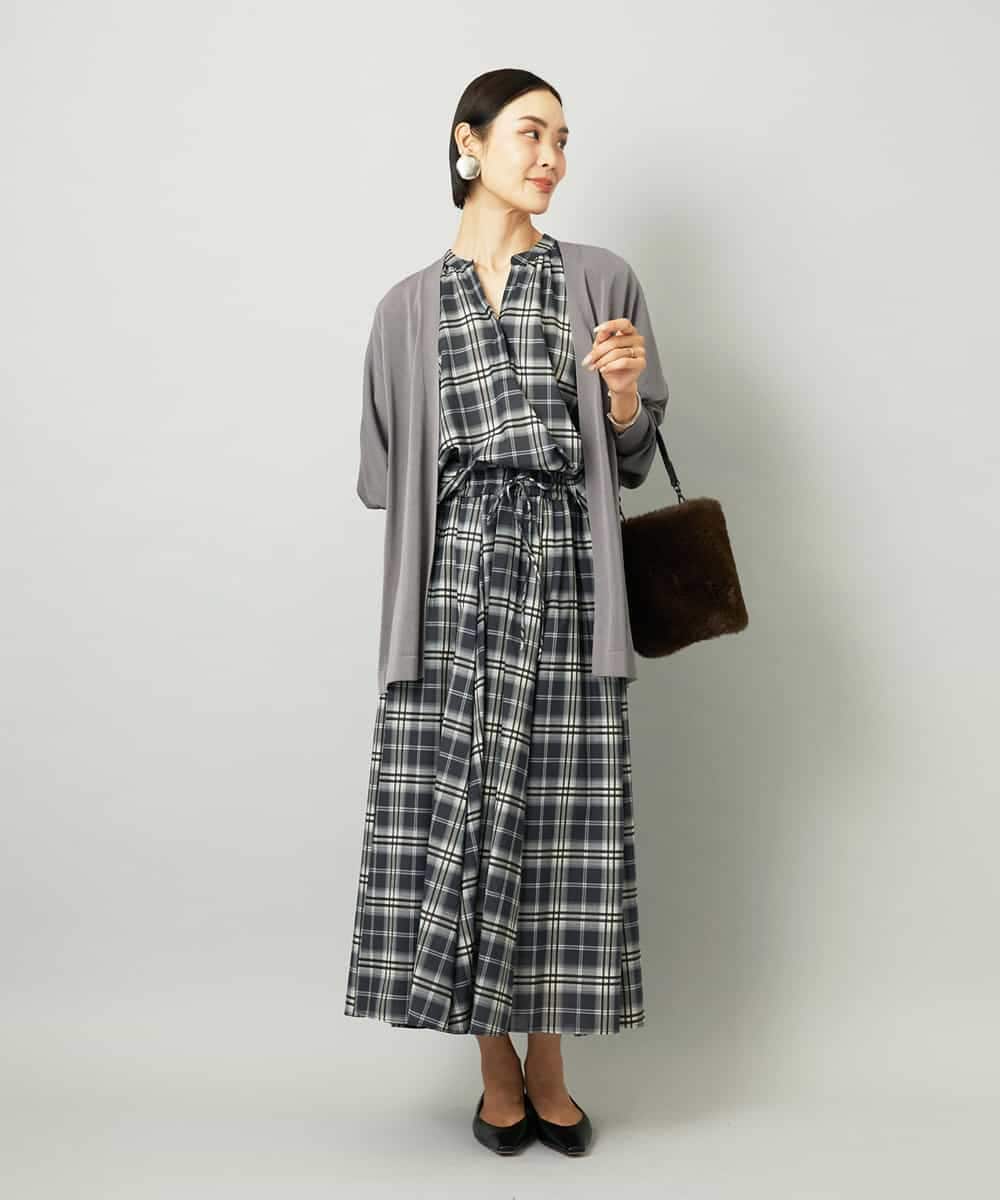 FMHAD15290 MICHEL KLEIN(ミッシェルクラン) [セットアップ対応]ギャザースカート　シアーチェック柄 ブラック