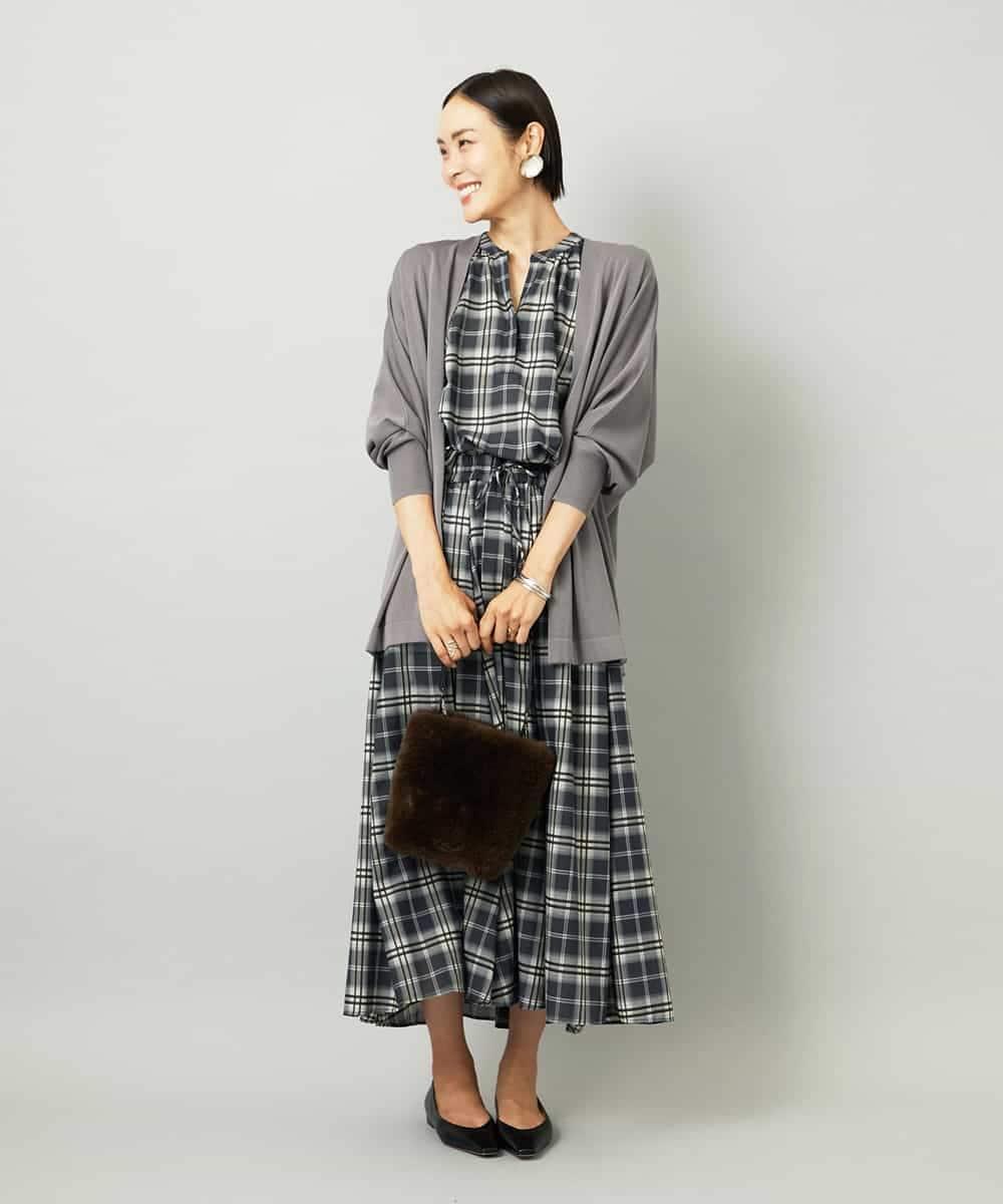 FMHAD15290 MICHEL KLEIN(ミッシェルクラン) [セットアップ対応]ギャザースカート　シアーチェック柄 ブラック