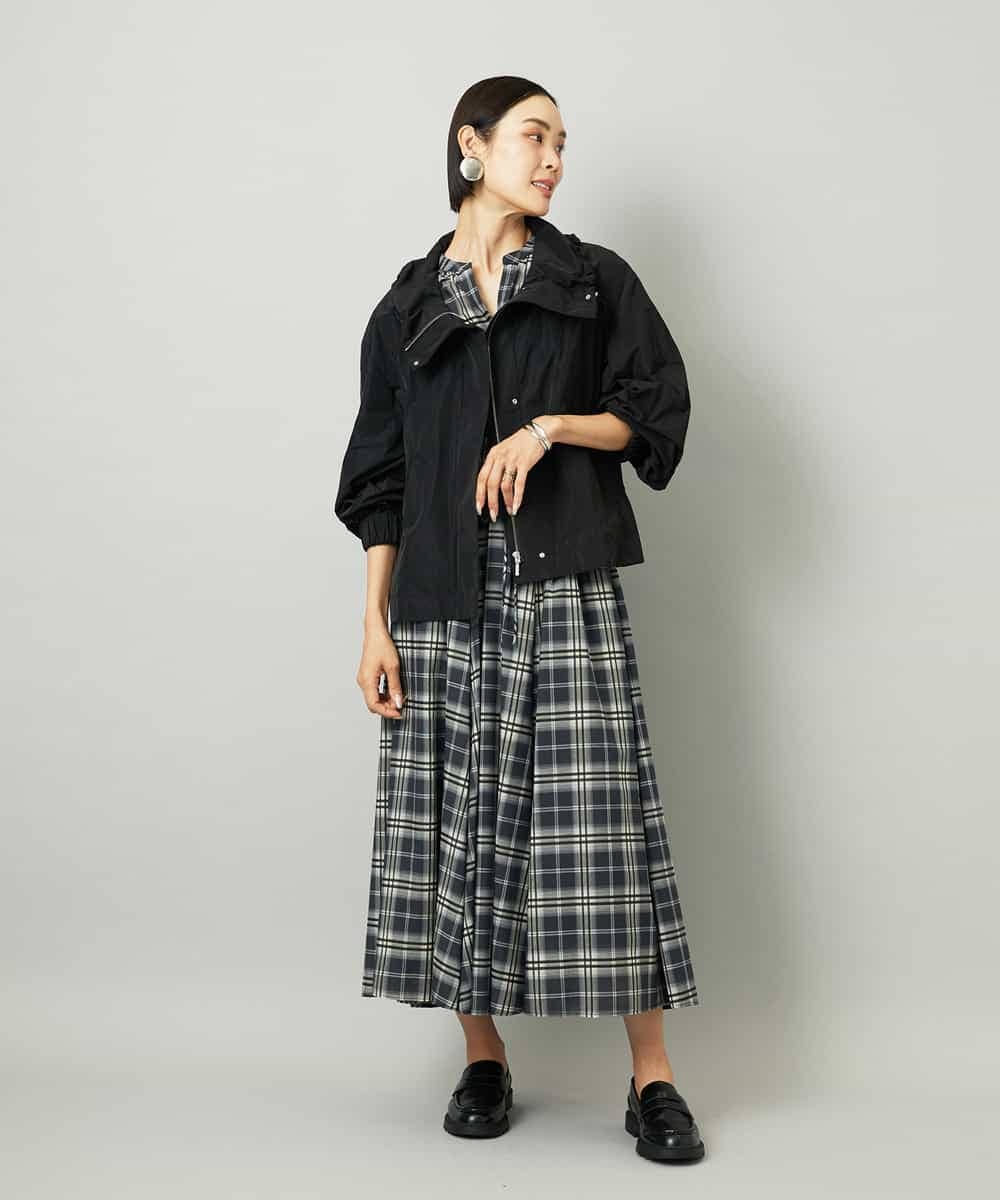 FMHAD15290 MICHEL KLEIN(ミッシェルクラン) [セットアップ対応]ギャザースカート　シアーチェック柄 ブラック