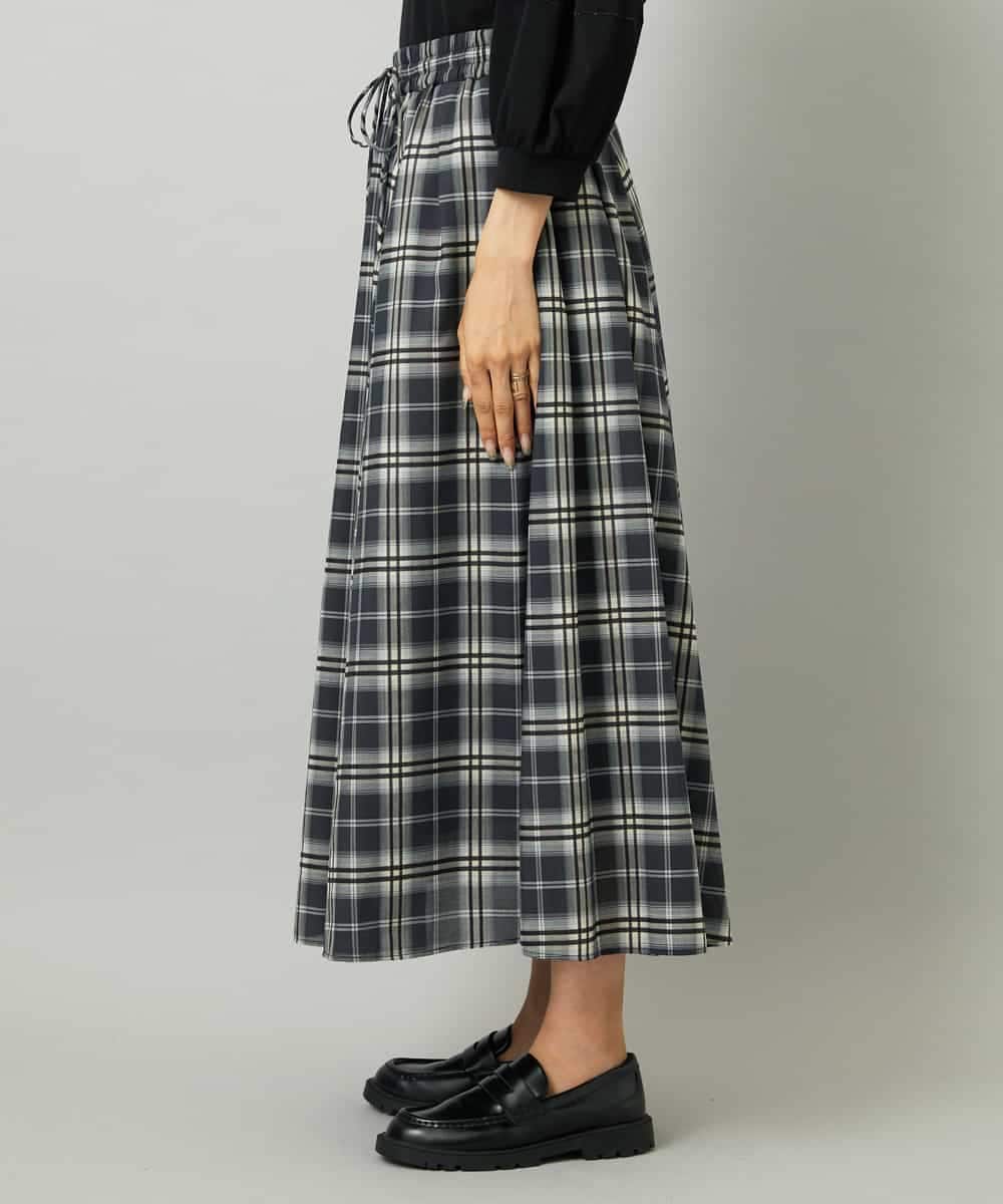 FMHAD15290 MICHEL KLEIN(ミッシェルクラン) [セットアップ対応]ギャザースカート　シアーチェック柄 ブラック