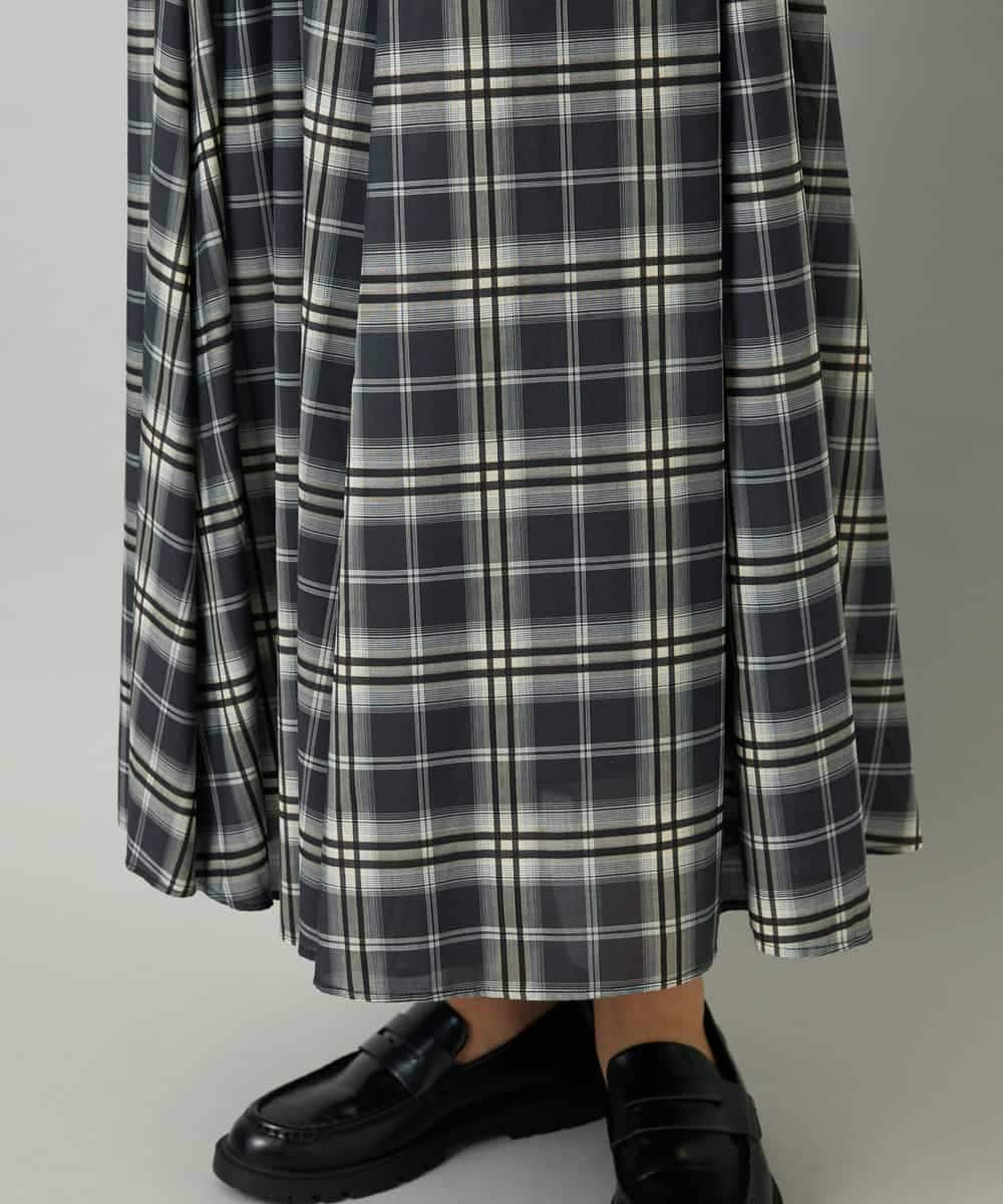 FMHAD15290 MICHEL KLEIN(ミッシェルクラン) [セットアップ対応]ギャザースカート　シアーチェック柄 ブラック