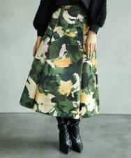 FMHAD17290 MICHEL KLEIN(ミッシェルクラン) [セットアップ対応]モダンフラワープリントタックフレアスカート　 グリーン