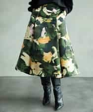 FMHAD17290 MICHEL KLEIN(ミッシェルクラン) [セットアップ対応]モダンフラワープリントタックフレアスカート　 グリーン