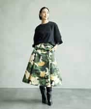 FMHAD17290 MICHEL KLEIN(ミッシェルクラン) [セットアップ対応]モダンフラワープリントタックフレアスカート　 グリーン