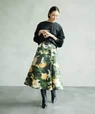 FMHAD17290 MICHEL KLEIN(ミッシェルクラン) [セットアップ対応]モダンフラワープリントタックフレアスカート　 グリーン