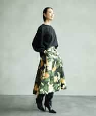 FMHAD17290 MICHEL KLEIN(ミッシェルクラン) [セットアップ対応]モダンフラワープリントタックフレアスカート　 グリーン