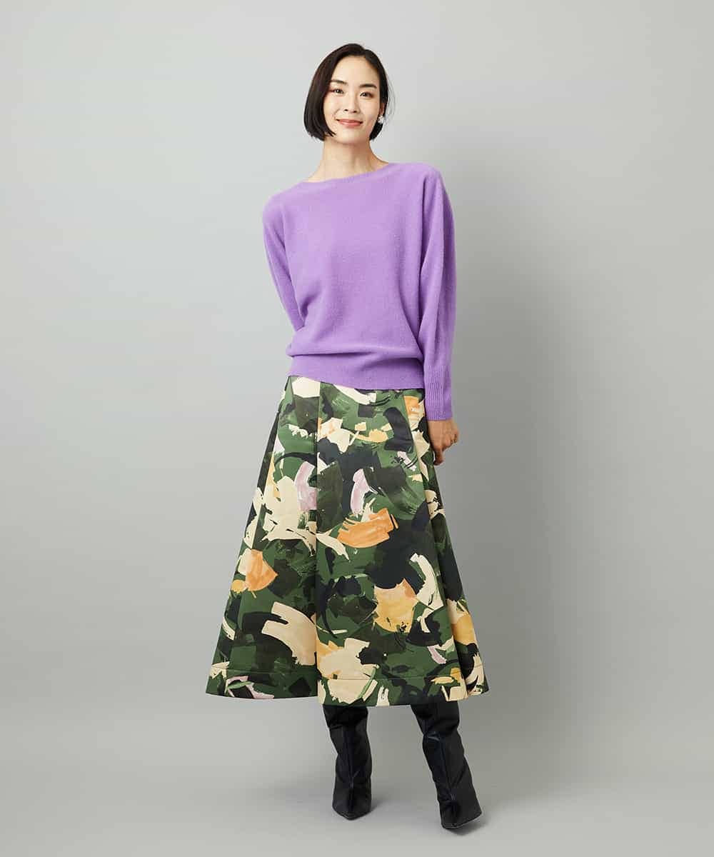 FMHAD17290 MICHEL KLEIN(ミッシェルクラン) [セットアップ対応]モダンフラワープリントタックフレアスカート　 グリーン