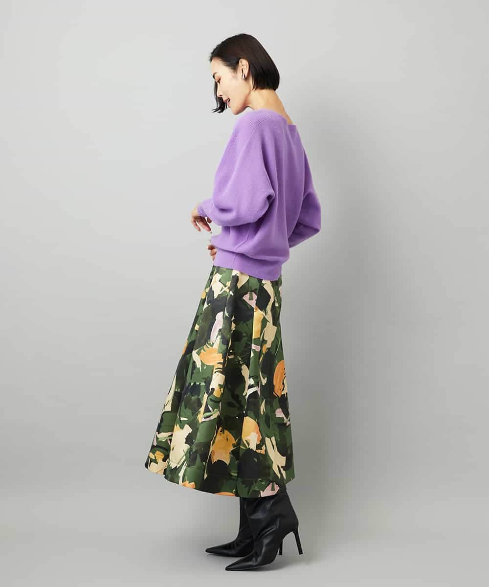 FMHAD17290 MICHEL KLEIN(ミッシェルクラン) [セットアップ対応]モダンフラワープリントタックフレアスカート　 グリーン