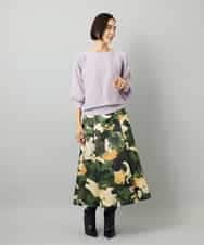 FMHAD17290 MICHEL KLEIN(ミッシェルクラン) [セットアップ対応]モダンフラワープリントタックフレアスカート　 グリーン