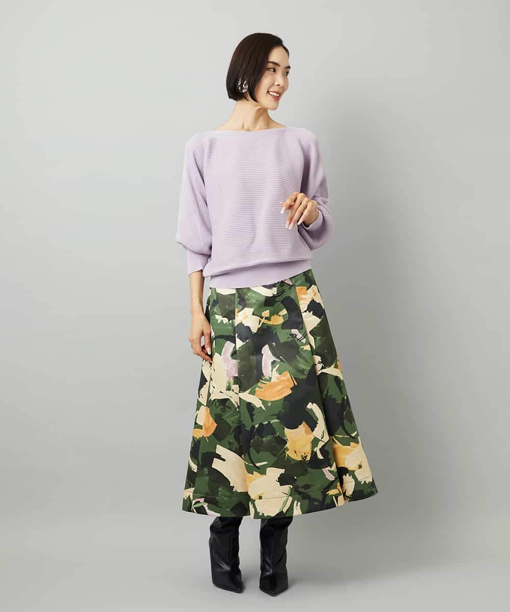 FMHAD17290 MICHEL KLEIN(ミッシェルクラン) [セットアップ対応]モダンフラワープリントタックフレアスカート　 グリーン