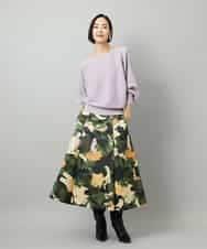 FMHAD17290 MICHEL KLEIN(ミッシェルクラン) [セットアップ対応]モダンフラワープリントタックフレアスカート　 グリーン